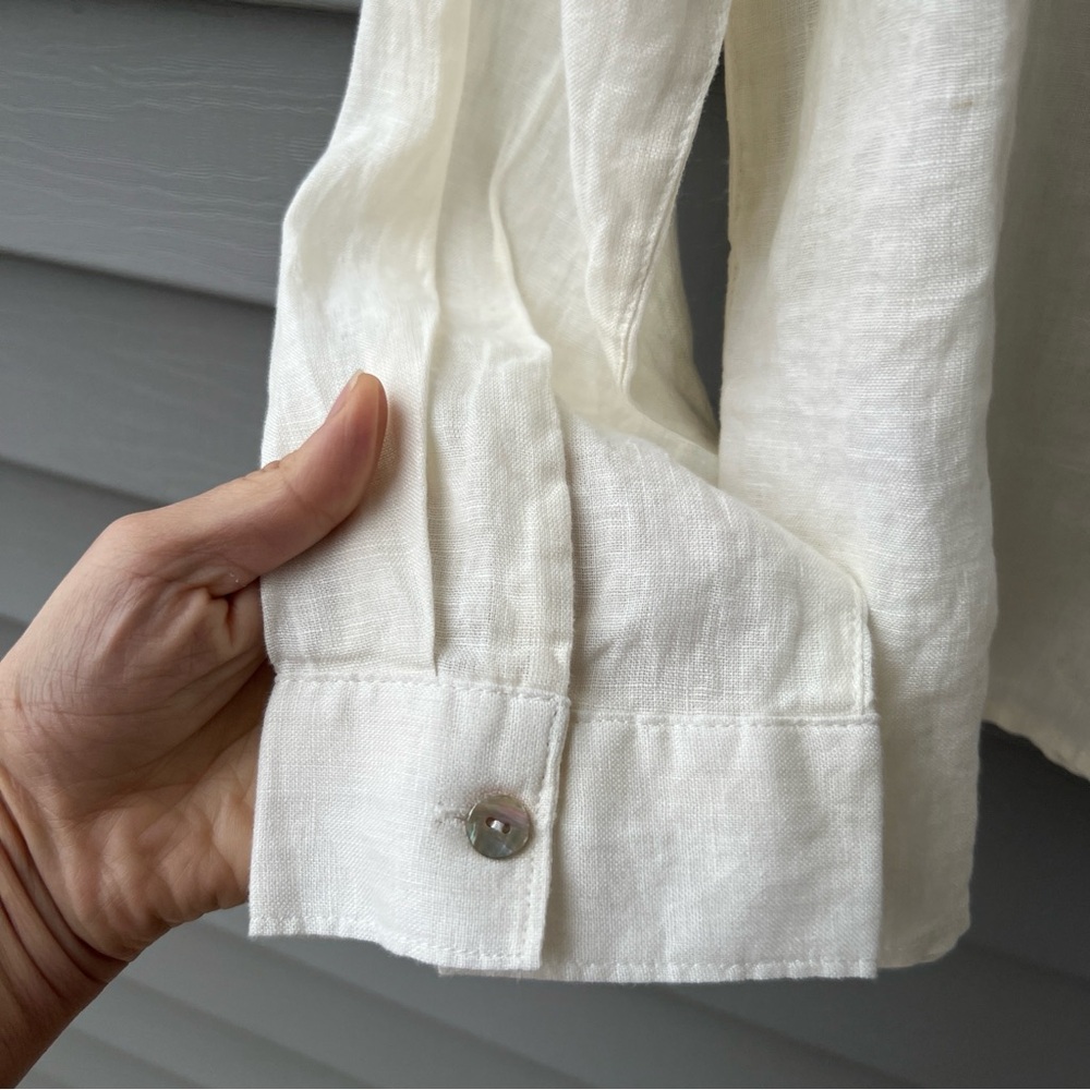 Rachel Zoe Linen Button Down Shirt Women’s Medium Off-White Long Sleeve Coastal - Picture 9 of 9